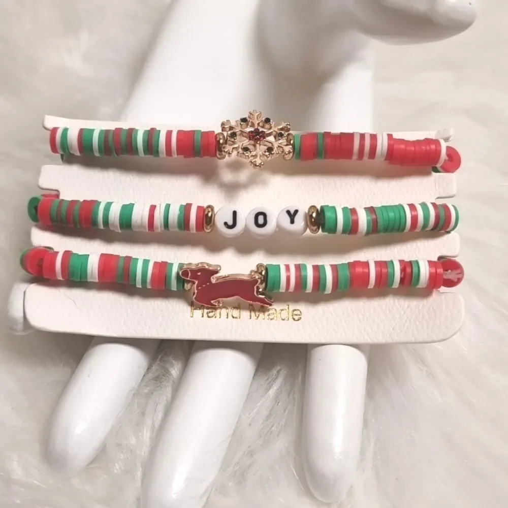 👋 CHRISTMAS STACKING BRACELET SET charm adjustable joy snowflake reindeer
